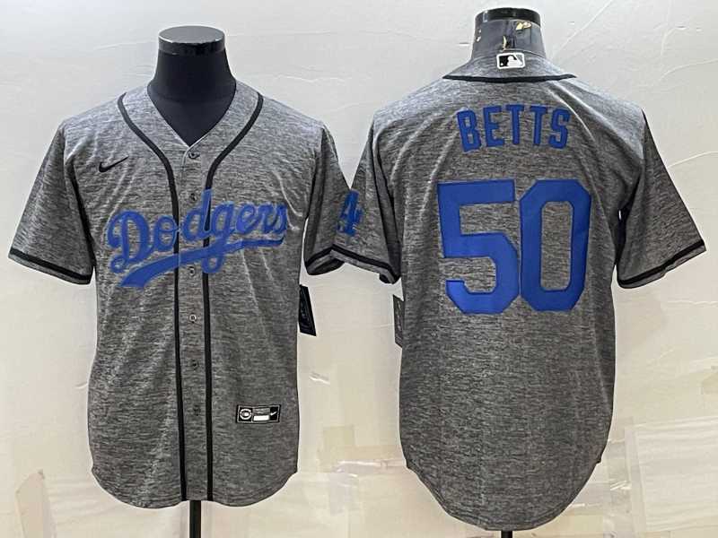 Mens Los Angeles Dodgers #50 Mookie Betts Grey Gridiron Cool Base Stitched Baseball Jersey->los angeles dodgers->MLB Jersey